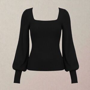 Marled Black Ribbed Off-the-Shoulder Sweater